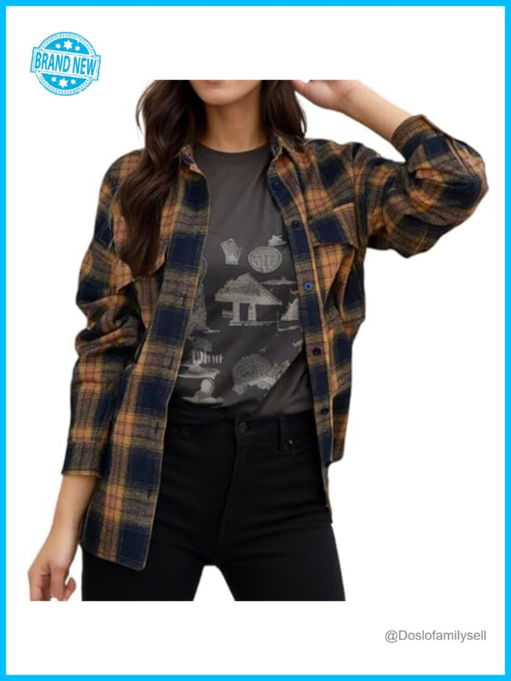 Women's Plaid Button Down Flannel Shirt Cuffed Long Sleeve Cotto